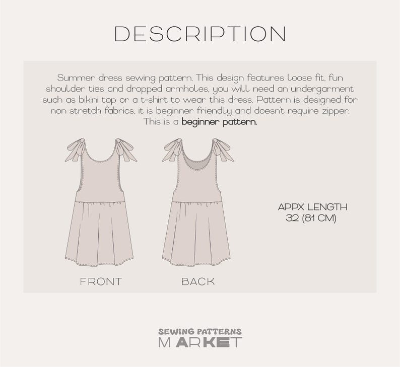 PDF Sewing patterns for women, plus size patterns, simple dress pattern, beginner dress pattern,  pull on dress, flared dress pattern, short dress pattern, mini dress pattern, cotton dress, girls dress pattern, easy dress pattern