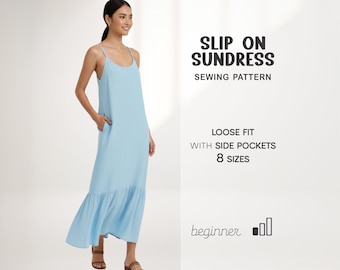 Slip On Dress Pattern, Sundress Pattern, Dress With Pockets, Midi Dress Pattern For Beginners, Cotton Dress Pattern, Long Dress Pattern
