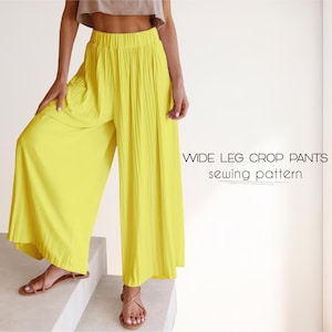 Cropped Pants Sewing Pattern BEGINNER Level, Wide Leg Palazzo Pants Pattern, XS - 4XL, Women Digital PDF Sewing Patterns