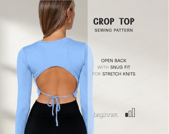 Crop Top Sewing Pattern, Yoga Top Pattern, Backless Top Pattern, Open Back Workout Top Pattern, Cropped Top PDF Pattern For Beginners