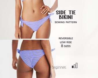 Wzór na bikini, wzór na majtki od bikini, wzór na dwustronny kostium kąpielowy, wzór na bikini z wiązaniem z boku, wzór na bikini dla początkujących, plik PDF do pobrania