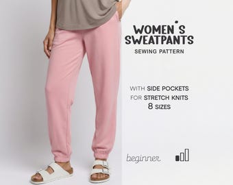 Patrón de pantalones deportivos para mujer, patrón de costura para pantalones jogger, patrón de pantalones de descanso para mujer, patrón de pantalones pijama, patrón de pantalones jersey