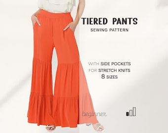 Wide Leg Pants Sewing Pattern Beginner Level, Size XS - 4XL, Wide Leg Palazzo Pants With Pockets, Digital Sewing Pattern