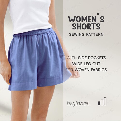 Easy Shorts Pattern, Wide Leg Shorts Pattern, Women's Shorts Sewing Pattern, Cotton Shorts With Pocket Pattern, Plus Size Digital Patterns