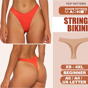 Bikini  Pattern, Thong Swimsuit Pattern, String Bikini, Digital Patterns XS - 4XL, Plus Size Digital PDF Patterns With Instant Download