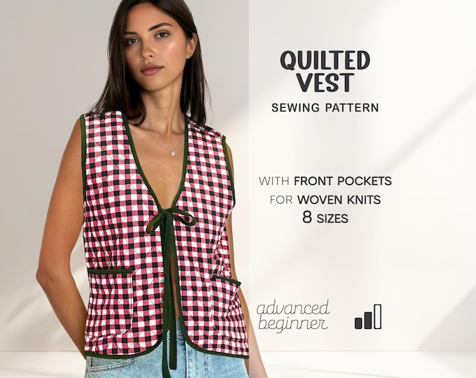 Quilted Vest Pattern Vintage Vest Sewing Pattern | Quilted Top Beginner Pattern | Padded Vest Sewing Tutorial | Digital Patterns