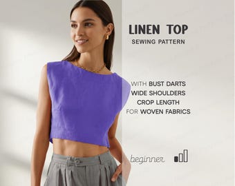 Linen Blouse Top Sewing Pattern Womens Digital Patterns Plus Size XS - 4XL, Plus Size Crop Top PDF Patterns For Women, Instant Download