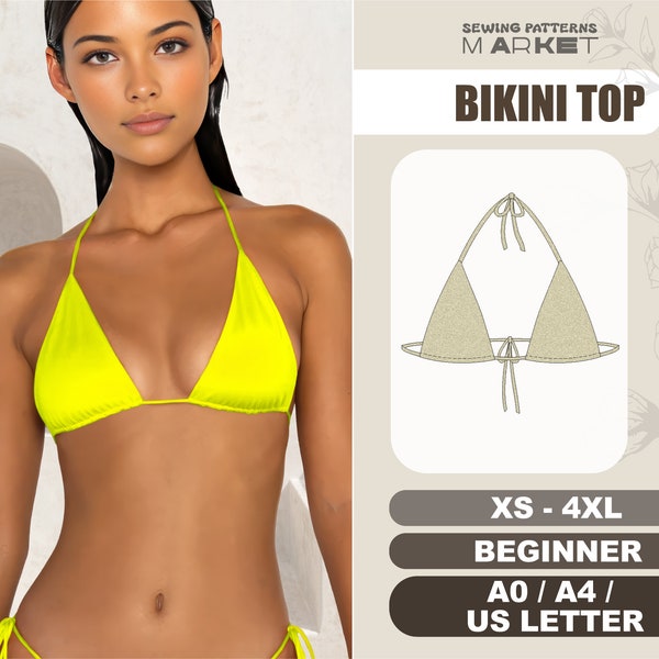 Bikini Top Pattern For Beginners, Swimsuit Sewing Pattern, 8 Sizes XS - 4XL, Bathing Suit Pattern, PDF Patterns With Instant Download