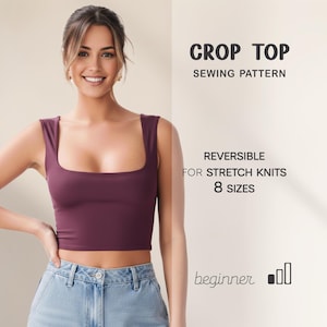 Crop Top Schnittmuster für Frauen, Yoga Top Schnittmuster, Tank Top PDF Schnittmuster