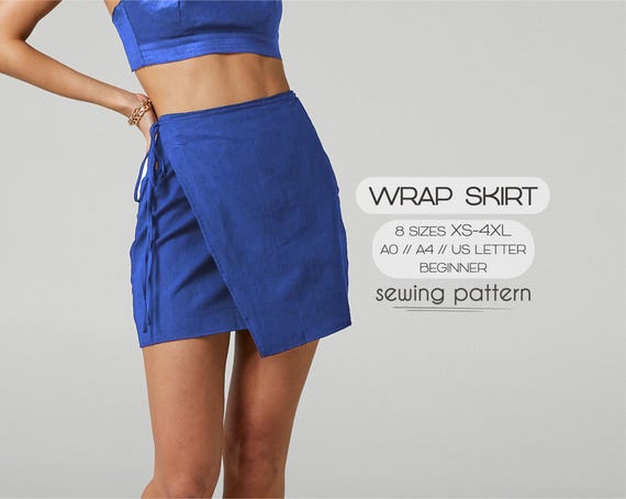 Simple Skirt Pattern, Wrap Skirt Sewing Pattern, Linen Skirt Beginner Pattern, Plus Size Mini Skirt, Short Summer Skirt, PDF Patterns