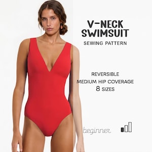 Patrón de traje de baño reversible, patrón de body con escote en V, patrón de traje de baño para principiantes, patrón de costura de bikini de tallas grandes, patrones de costura en PDF