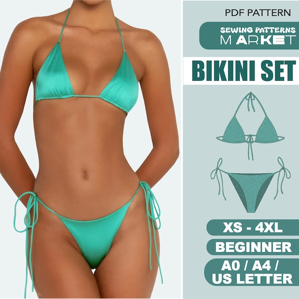 Swimsuit Sewing Pattern Plus Size Digital Womens Patterns, Bikini XS - 4XL, PDF Pattern With Instant Download