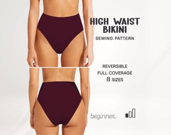 Wzór na bikini dla początkujących, rozmiar XS - 4XL, wzór na strój kąpielowy z stringami, bikini z wysokim stanem, strój kąpielowy, wzory w formacie PDF, natychmiastowe pobranie