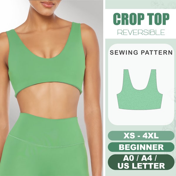 Crop Top Pattern XS - 4XL, Sports Bra Beginner Pattern, Bikini Sewing Pattern, PDF Digital Patterns Instant Download