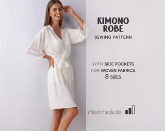 Womens Robe Pattern, Kimono Robe PDF Sewing Pattern, Bridesmaid Robe Pattern