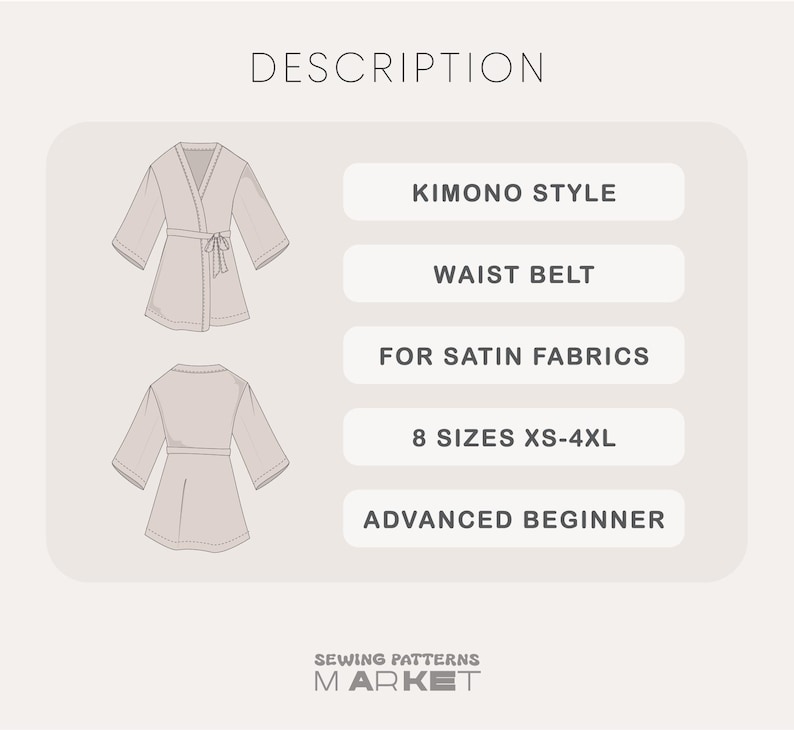 Robe Pattern for Women, Kimono Sewing Pattern, Wrap Dress Pattern, Silk ...