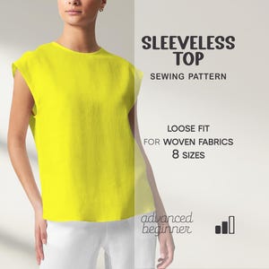 Leinen Top Schnittmuster, ärmelloses Shirt Schnittmuster Anfänger, Frauen Bluse Schnittmuster, Plus Size Top Schnittmuster, XS-4XL, Anfänger Schnittmuster