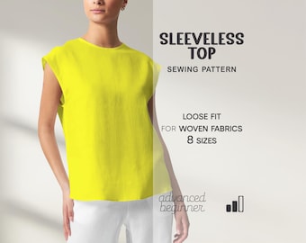Linen Top Sewing Pattern, Sleeveless Shirt Pattern Beginner, Women Blouse Sewing Pattern, Plus Size Top Pattern, XS-4XL, Beginner Patterns