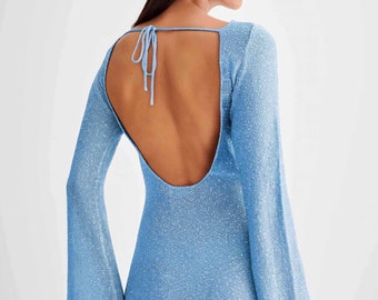 long sleeve backless dress pattern Open Back Dress Pattern Beginner Romantic Backless Dress Sewing Pattern,  Flared Long Sleeve Dress, Digital Patterns, XS - 4XL