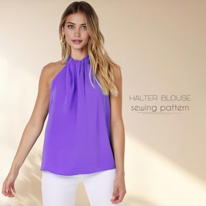 Halter Top Sewing Pattern, Summer Blouse Beginner Pattern, Women Sleeveless Shirt Pattern, Plus Size Top Pattern, PDF Sewing Patterns