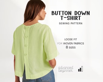 Linen Top Sewing Patterns For Women, Simple Top Pattern For Beginners, Cotton Tunic Pattern, Plus Size PDF Sewing Patterns For Women