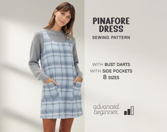 Pinafore Dress Sewing Pattern, Overall Dress Pattern, Jumper Dress Pattern, Loose Dress Pattern, Mini Dress PDF Sewing Pattern, School Dress