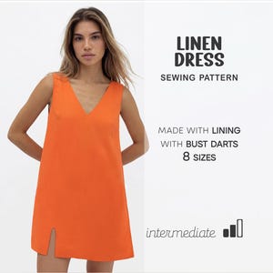 ドレスの縫製パターン（簡単）、ショートミニドレスパターン、プラスサイズドレス、XS～4XL、リネンドレス、初心者向けパターン、即時ダウンロード