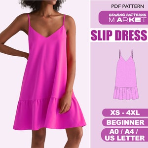 Slip Dress Sewing Pattern Plus Size Womens Summer Dress Digital Patterns, XS - 4XL, Beginner Slip Dress Pattern, Instant Download