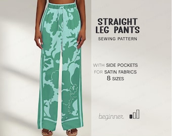 Pants Pattern, Wide Leg Pants, Trousers Pattern, Digital Sewing Patterns, XS - 4XL, Straight Leg PDF Sewing Pattern With Instant Download