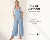 Jumpsuit Sewing Pattern Beginner Dungarees Pattern Women, XS - 4XL, Womens Overall Beginner Sewing Patterns, PDF Digital Patterns