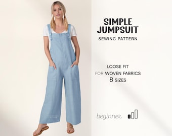 Jumpsuit Sewing Pattern Beginner Dungarees Pattern Women, XS - 4XL, Womens Overall Beginner Sewing Patterns, PDF Digital Patterns