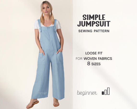 Jumpsuit Sewing Pattern Beginner Dungarees Pattern Women, XS - 4XL, Womens Overall Beginner Sewing Patterns, PDF Digital Patterns