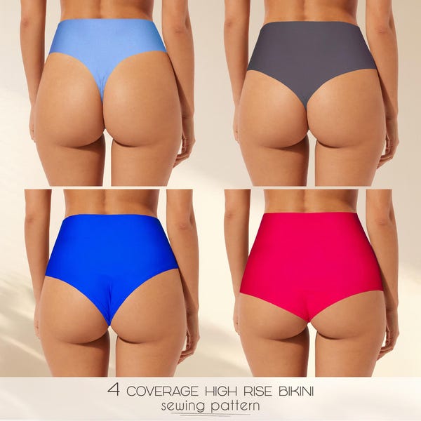 High Waisted Bikini Pattern, Cheeky Bikini Sewing Pattern, Swimsuit Pattern For Beginners, Plus Size Patterns, Reversible Bikini Pattern