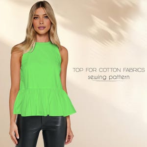 Patrón de costura de blusa de verano para mujer, patrón de blusa de algodón, blusa sin mangas, patrón de costura de blusa sencilla, patrón PDF de blusa romántica de talla grande