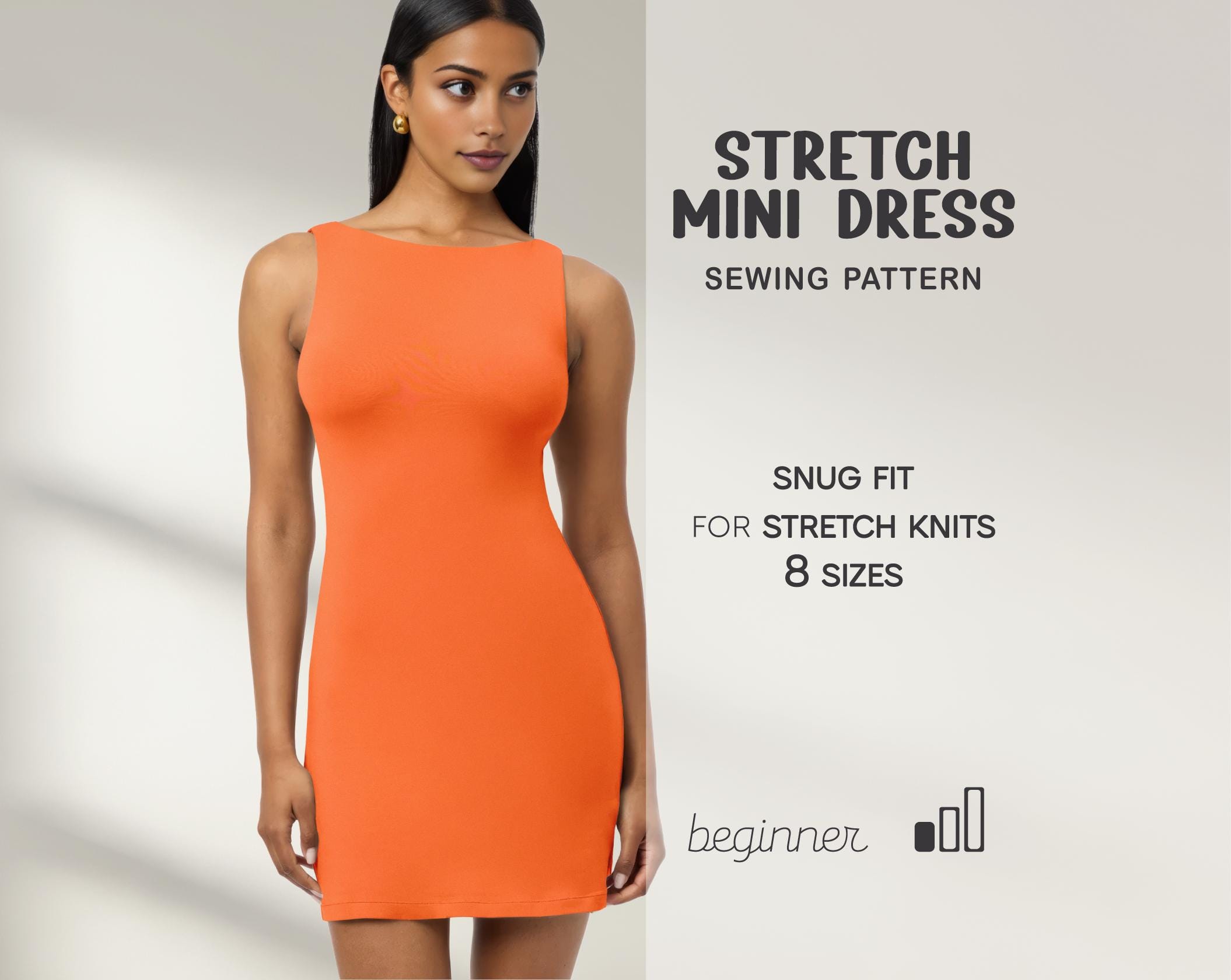 Bodycon Dress Pattern, Fitted Stretch Dress Pattern, Easy Dress Sewing Pattern XS - 4XL, PDF Beginner Sewing Patterns, Instant Download