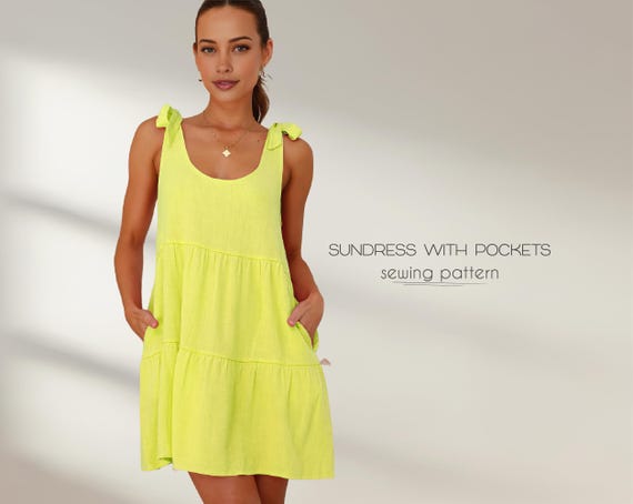 Sundress Pattern, Beginner Dress Sewing Pattern, Womens Plus Size Summer Dress Digital Patterns, XS - 4XL, Instant Download