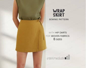 Wrap Skirt Sewing Pattern, Linen Skirt Pattern, Mini Skirt Pattern, Cotton Skirt Pattern, Short Skirt PDF Sewing Pattern For Women