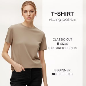 T-Shirt Sewing Pattern For Women 8 sizes, Casual T-Shirt Pattern, Plus Size PDF Sewing Patterns Beginner Level