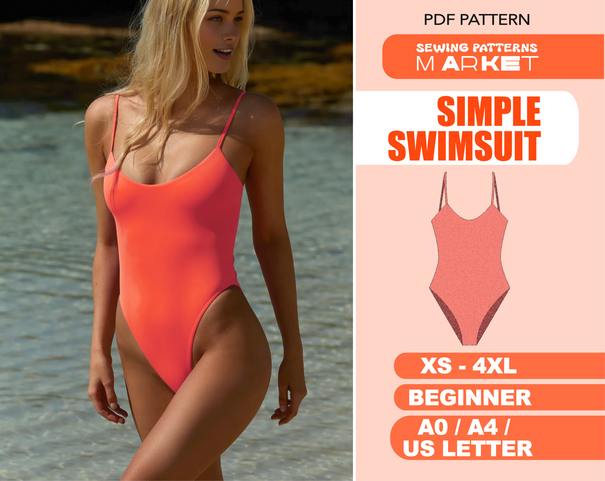 Bikini and One Piece Bathing Suit Swimwear Sewing Pattern 