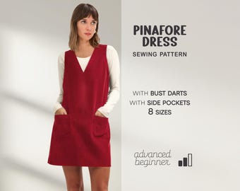 Pinafore Dress Sewing Pattern, Overall Dress Pattern, Jumper Dress Pattern, Loose Dress Pattern, Mini Dress PDF Sewing Pattern, School Dress