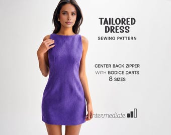 Naaipatroon op maat gemaakte jurk voor dames XS-4XL, schedejurk pdf-jurk, kantoorjurkpatroon, A-lijn jurk pdf-patroon