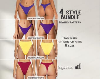 Wykrój bikini dla kobiet, wykrój kostiumu kąpielowego dla początkujących, dwustronne majtki bikini, wykrój bikini w formacie PDF, strój kąpielowy