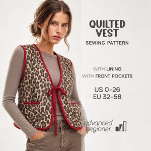 Quilted Vest Sewing Pattern For Women Size US 0-26 (PDF Download), Patchwork Jacket Pattern