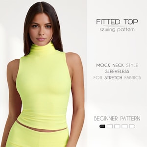 Fitted Top Pattern, Stretch Top Pattern, Mock Neck Top Pattern, Sleeveless Top Sewing Pattern For Women, Turtleneck Top PDF Sewing Pattern
