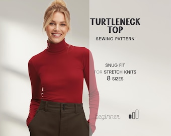 Turtleneck Sweater Sewing Pattern, Women Long Sleeve Top Pattern, Plus Size XS - 4XL, Simple Sweater Pattern, PDF Pattern Instant Download