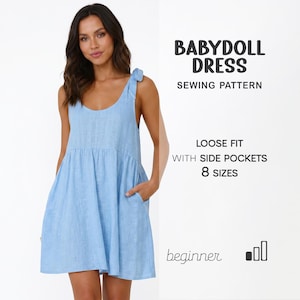 Sundress Pattern Easy Dress Pattern For Beginners, Womens Flared Summer Dress With Pockets, Plus Size Patterns, XS - 4XL,  Instant Download
