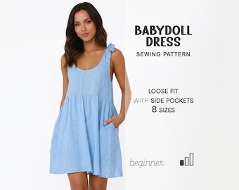 Sundress Pattern Easy Dress Pattern For Beginners, Womens Flared Summer Dress With Pockets, Plus Size Patterns, XS - 4XL,  Instant Download
