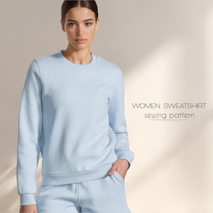 Women Sweatshirt Pattern For Beginners, Simple Sweater Pattern, Pullover Jersey Pattern, PDF Sewing Pattern Crewneck Top With Long Sleeves