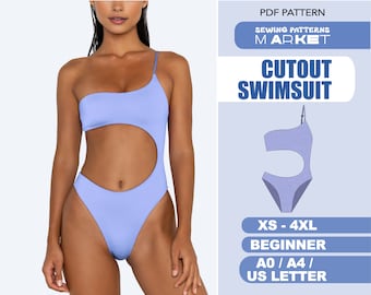 Bikini Pattern, Swimsuit Sewing Pattern, XS - 4XL, Plus Size Bikini, PDF Digital Patterns, One Piece Cutout Bathing Suit, Instant Download