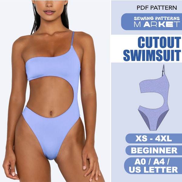 Bikini Pattern, Swimsuit Sewing Pattern, XS - 4XL, Plus Size Bikini, PDF Digital Patterns, One Piece Cutout Bathing Suit, Instant Download